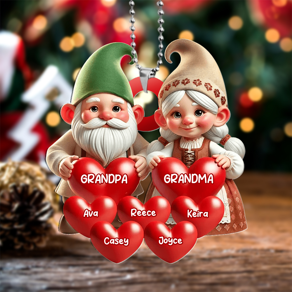 Custom Name Gnome Grandparents Heart Ornament