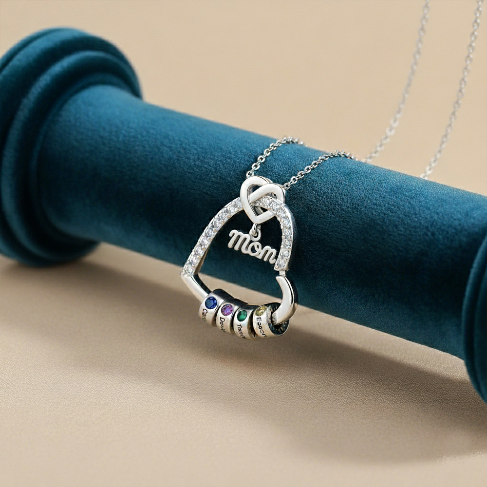 Personalized Heart Mom Necklace Custom 1-5 Names and Birthstones Gift for Mother