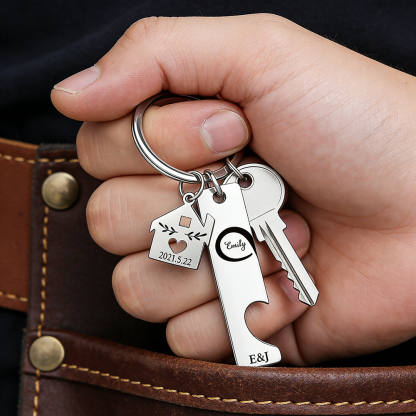 2 PCS Couple Keychain Set Custom 2 Names & Letters & Dates Keyring Infinity Keychain Romantic Personalized Gift for Him/Her