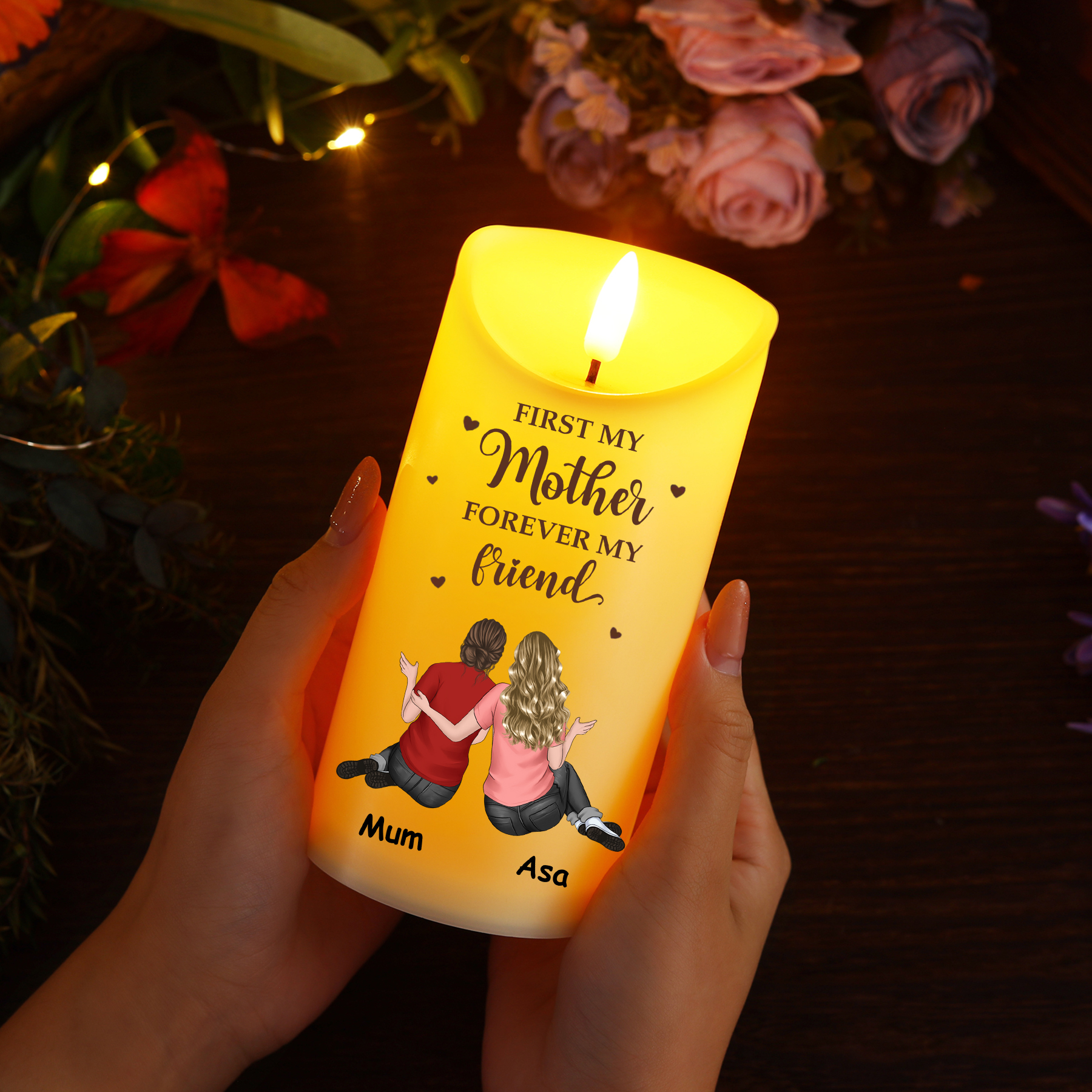 Personalized 2-4 Names Mom LED Candle, Custom First My Mother Forever My Friend Candle Gift For Mom | Lorajewel