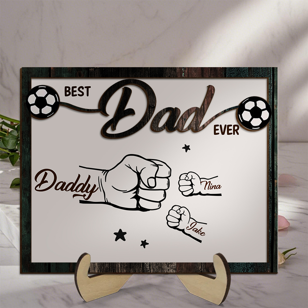 Personalized 'Best Dad Ever' Plaque – Fist Bump Design with Children's Names | Jessamade