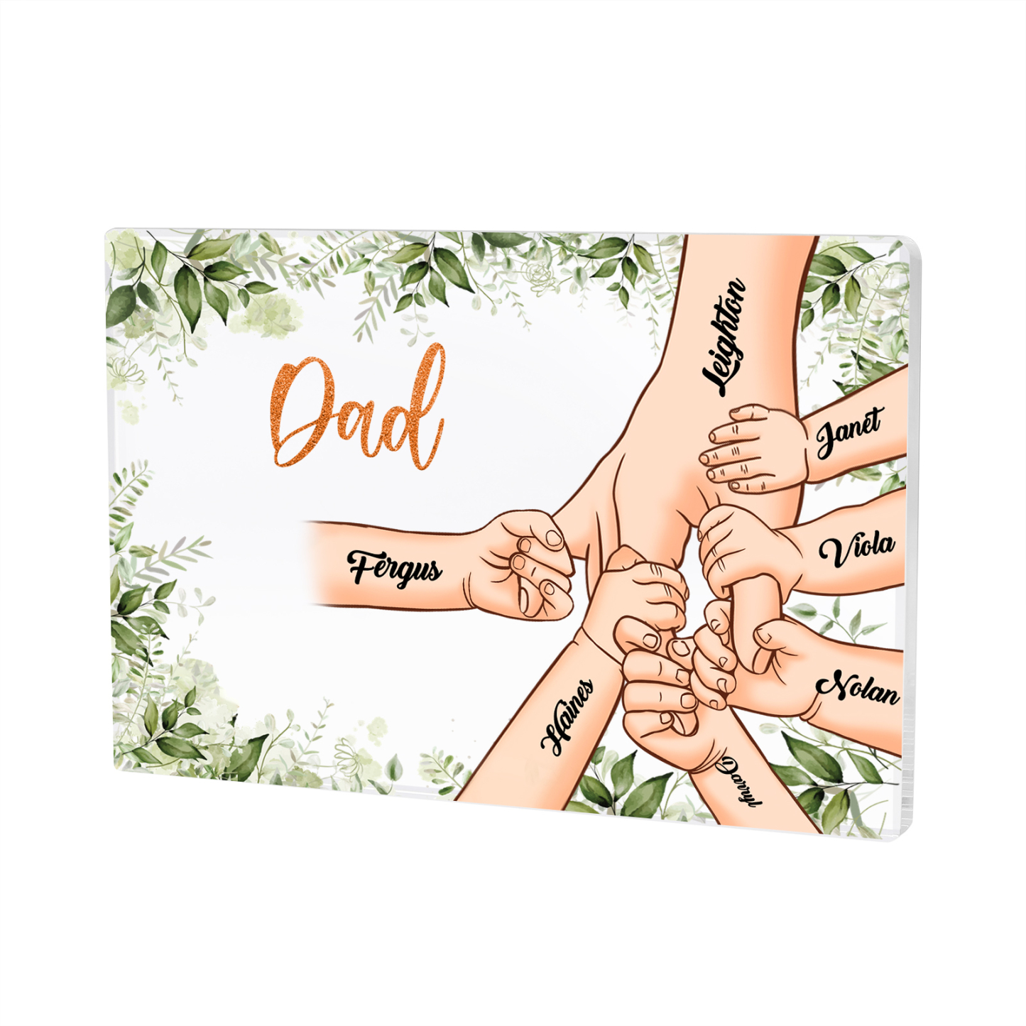 7 Names & 1 Text Personalised Acrylic Plaque for Dad - Custom Holding Hands Style | Lorajewel