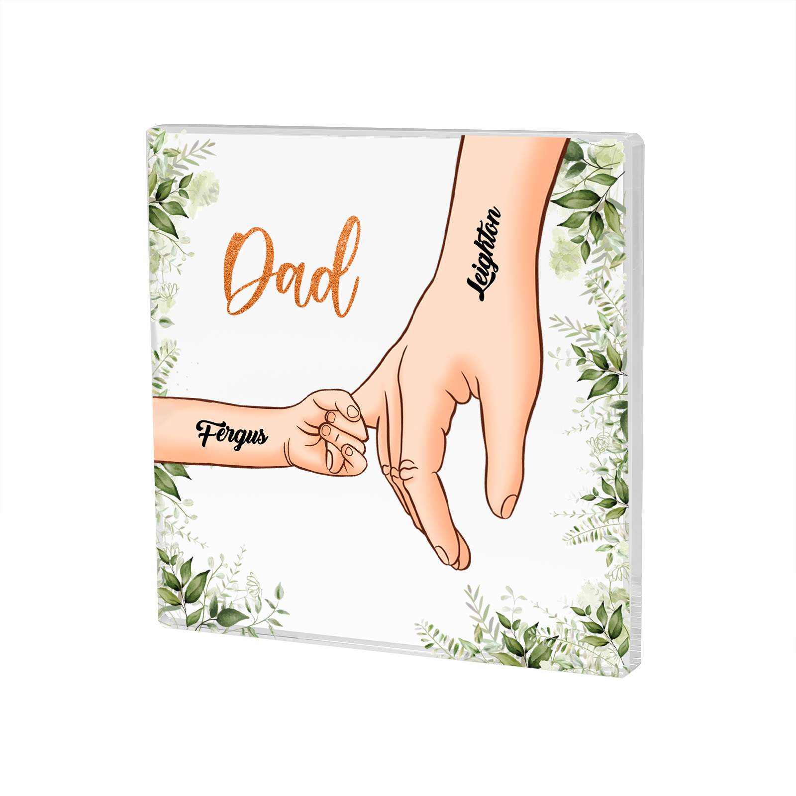2 Names & 1 Text Personalized Acrylic Plaque for Dad - Custom Holding Hands Father's Day Gift | Lorajewel
