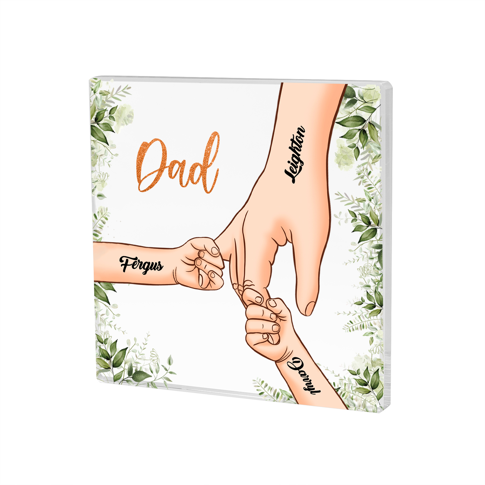 3 Names & 1 Text Personalized Acrylic Plaque for Dad - Custom Holding Hands Father's Day Gift | Lorajewel