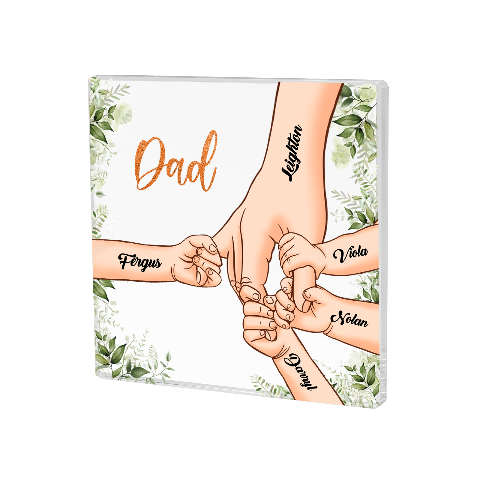 5 Names & 1 Text Personalized Acrylic Plaque for Dad - Custom Holding Hands Father's Day Gift | Lorajewel