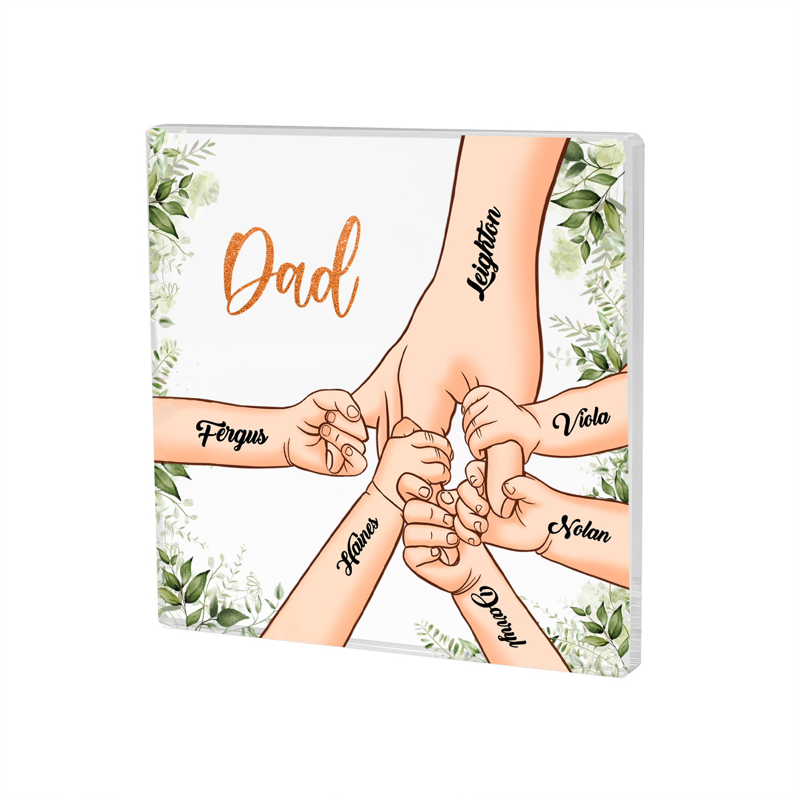 6 Names & 1 Text Personalized Acrylic Plaque for Dad - Custom Holding Hands Father's Day Gift | Lorajewel