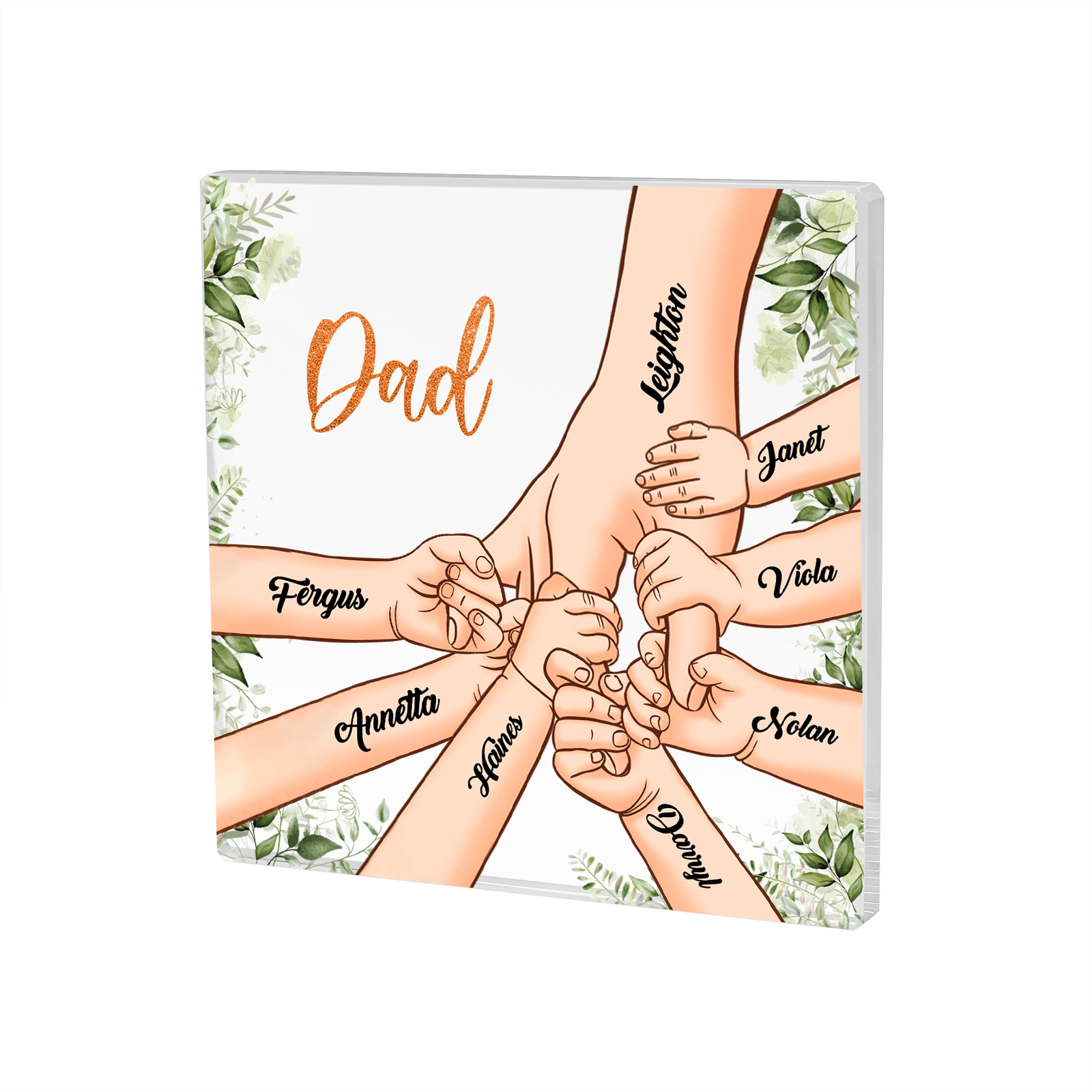 8 Names & 1 Text Personalized Acrylic Plaque for Dad - Custom Holding Hands Father's Day Gift | Lorajewel