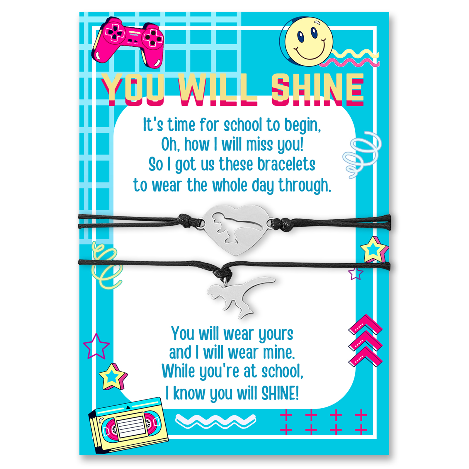 [Copy]2 Pcs Dinosaur Bracelet Set with Gift Card Adjustable Bracelet Back to School Gifts for Son/Daughter