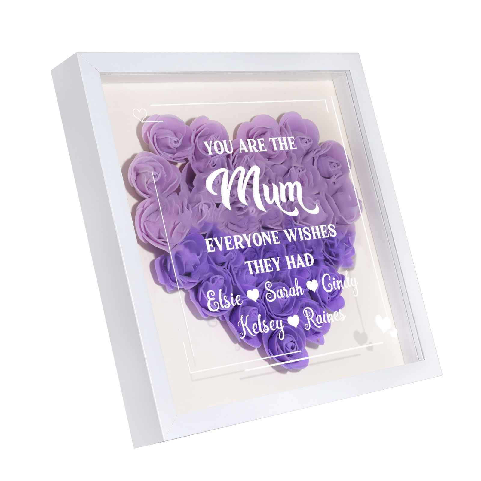 Personalized 1 Nickname & 5 Names Heart-Shaped Rose Shadow Box Frame – Custom Gift for Mom, Grandma & Loved Ones| Jessemade