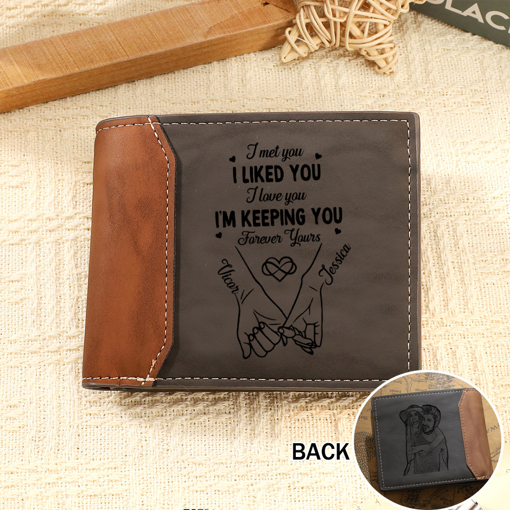Personalised Photo Engraved PU Leather Couples Wallet for Men
