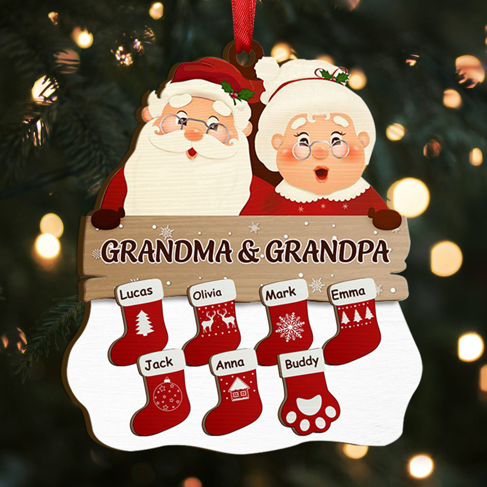 Personalized Family Ornament Custom 2-9 Names Wooden Christmas ORnament for Grandma Grandpa