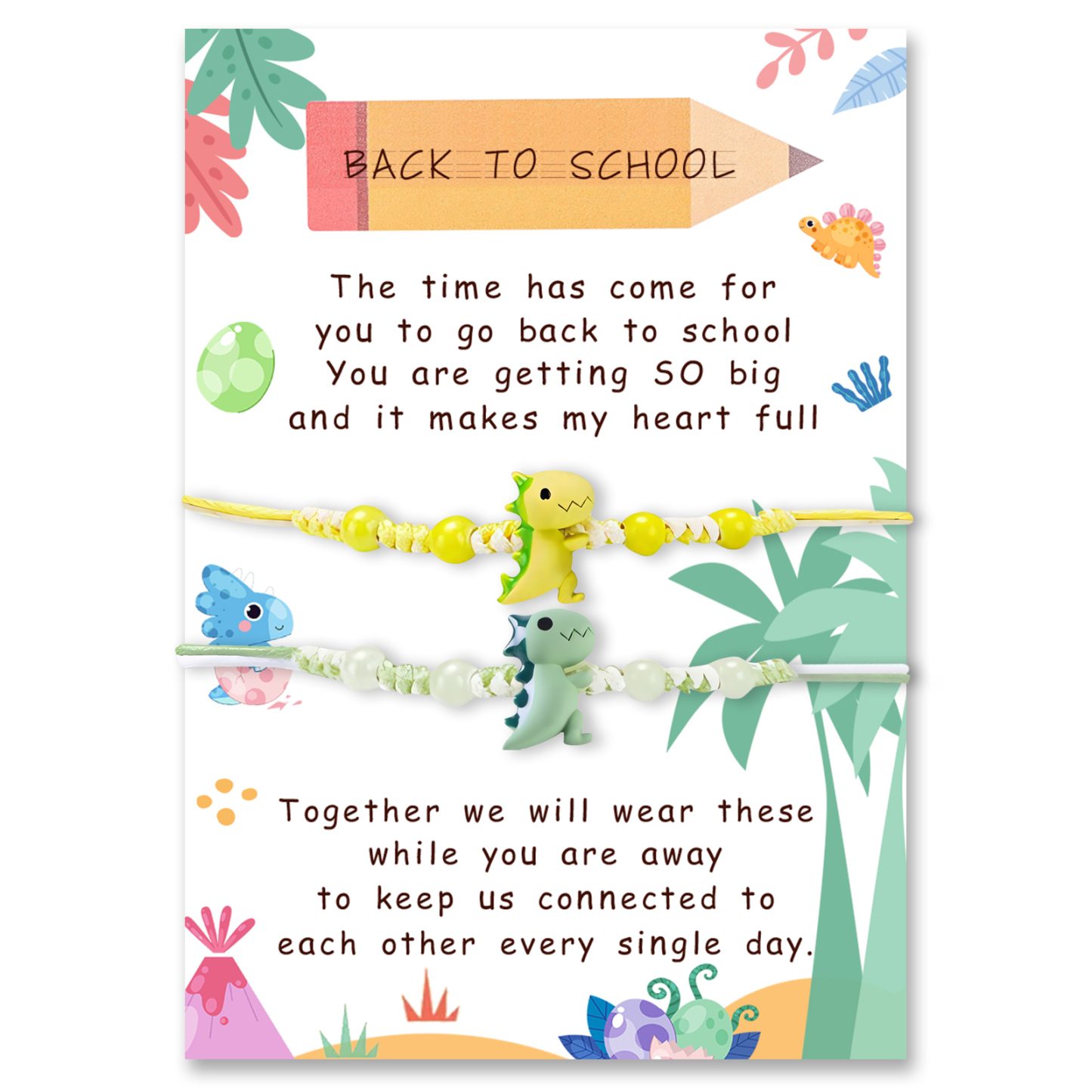 2 Pcs Dinosaur Bracelet Set with Gift Card Adjustable Bracelet Back to School Gifts for Kids