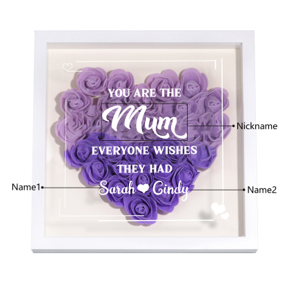 Personalized 1 Nickname & 2 Names Heart-Shaped Rose Shadow Box Frame – Custom Gift for Mom, Grandma & Loved Ones| Jessemade