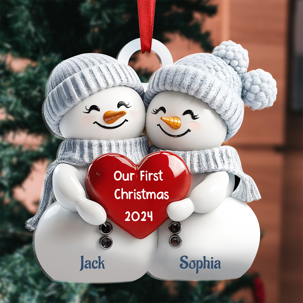 Personalized 2 Names & Year Snowman Couple Acrylic Ornament Our First Christmas Together