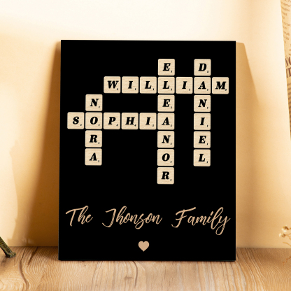 Custom Family Crossword Puzzle Wall Art Personalized Family Tree Poster Wood Letter Tiles Sign Housewarming Gifts