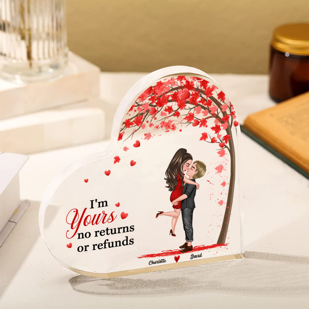 Personalized Heart Shaped Acrylic Plaque Couple Kissing Under the Love Tree Gift for Lover