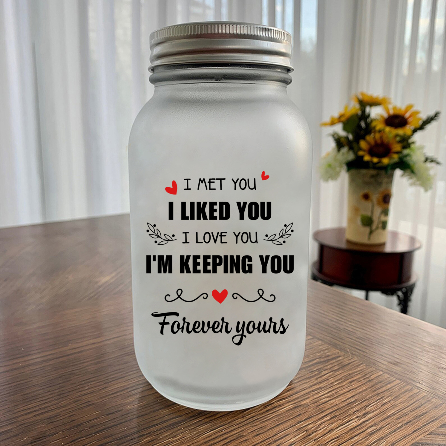 Doll Couple Kissing Personalized Mason Jar Light with 2 Names Romantic Gift for Him and Her