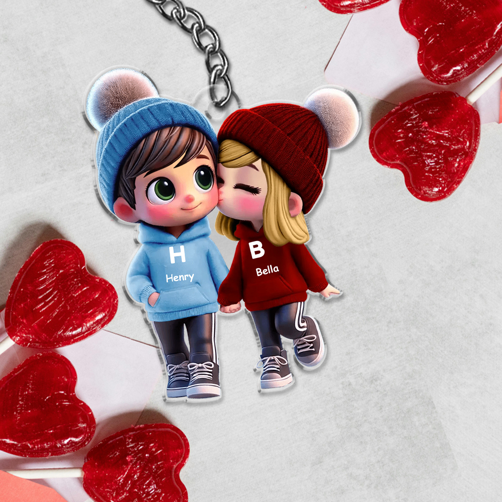 Personalised Cute Cartoon Couple Keychain  Walking Acrylic Custom Names & Letters Valentine’s Day Gift