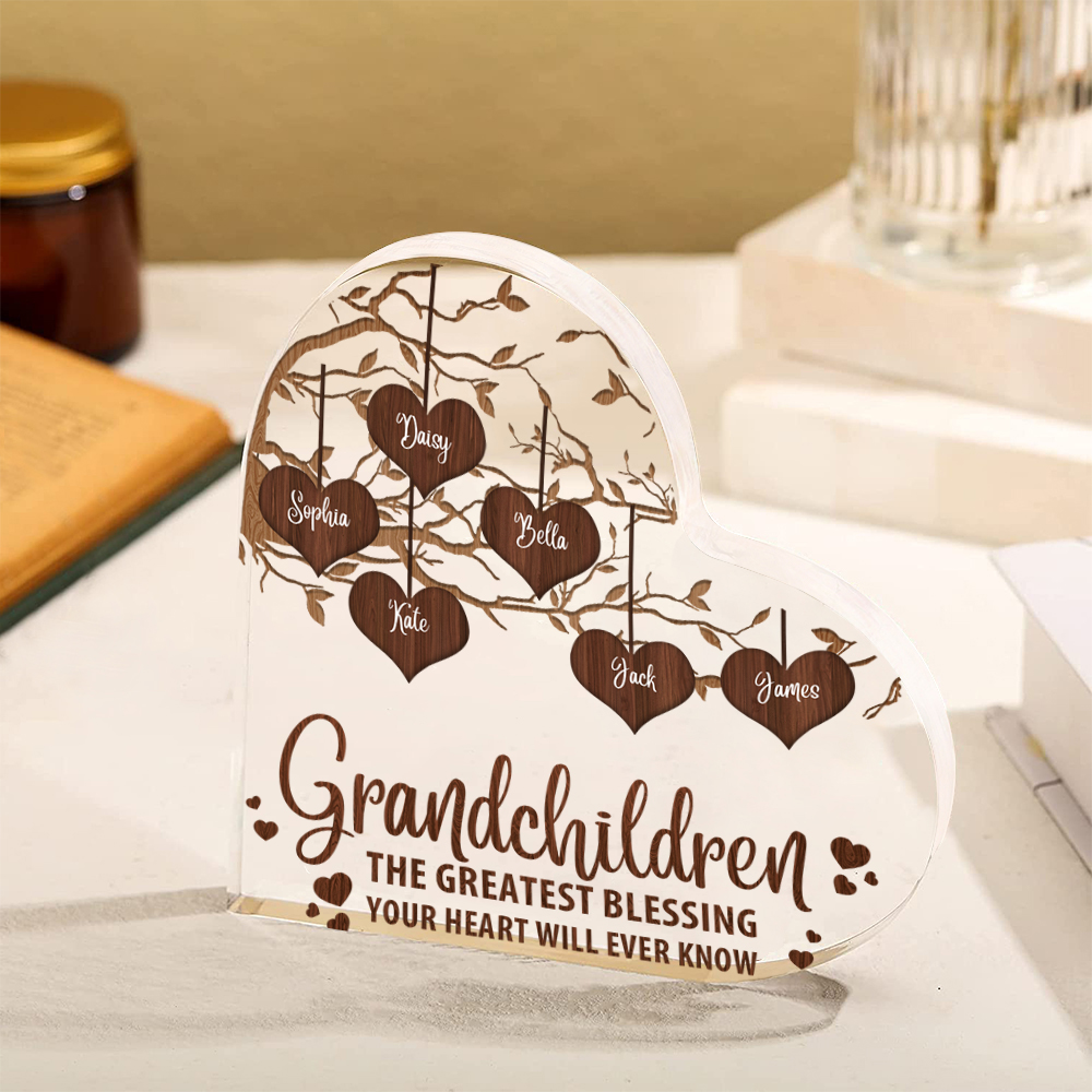 Personalized Text Acrylic Heart Keepsake Custom 1–8 Names Family Tree Ornaments Gift for Grandma/Grandpa