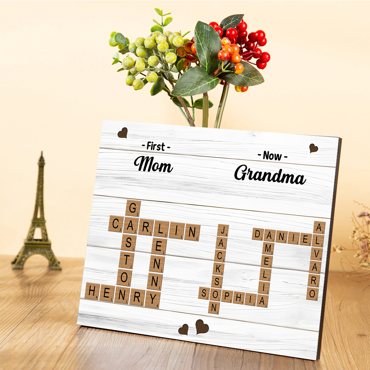 Personalized Wooden Plaque Crossword Family Keepsake Gift for Grandma | Lorajewel