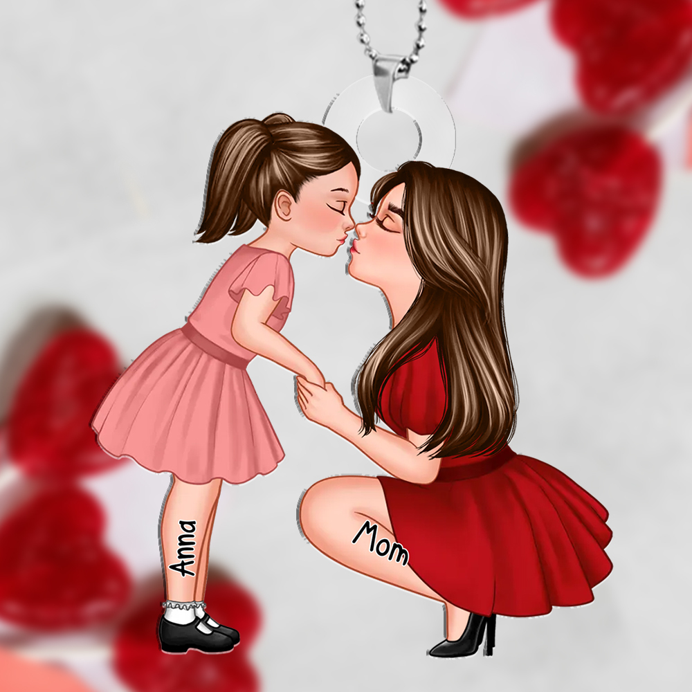 Personalized Mother & Child Acrylic Keyring, Custom Name Keyring Gift For Family | Lorajewel