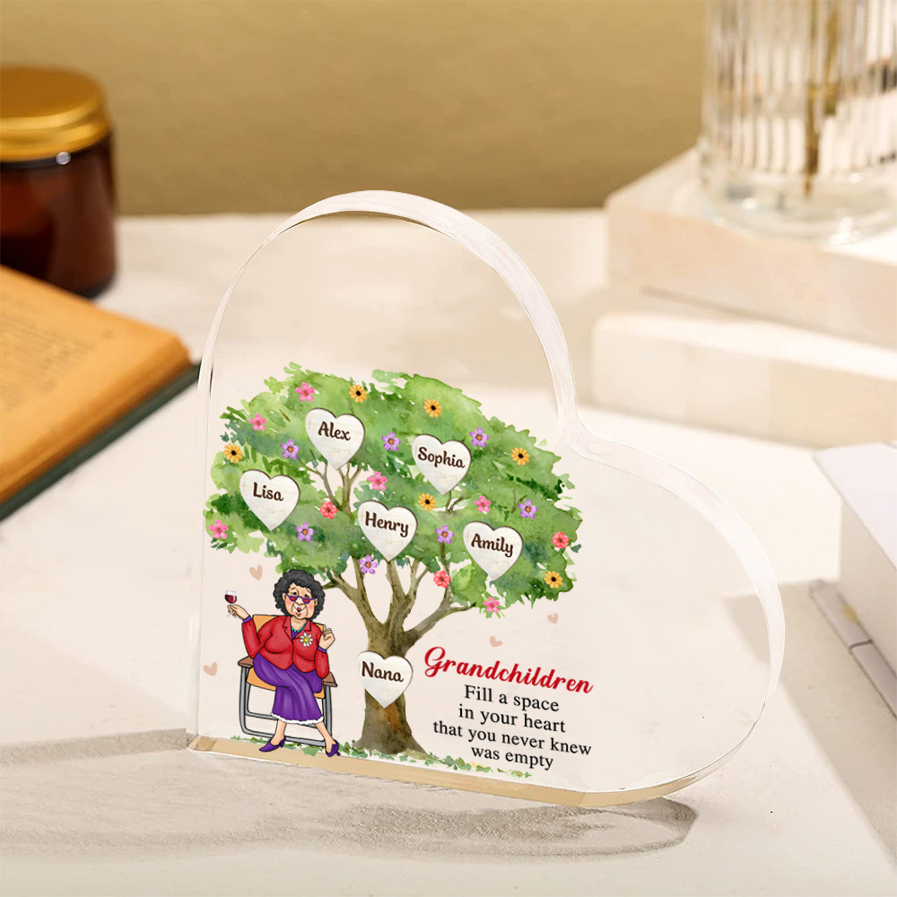Personalized Heart Acrylic Plaque, Custom 2-11 Names Family Tree Gift for Nana | Lorajewel