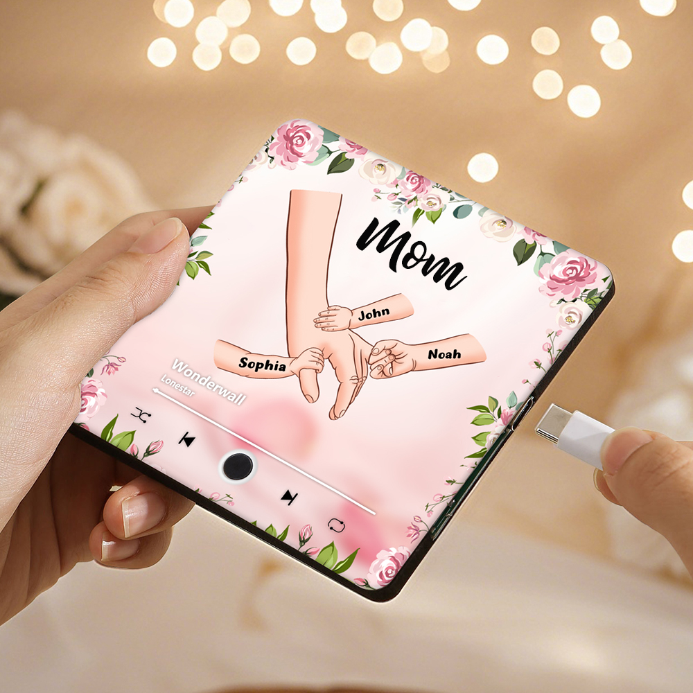 Personalized Hand-in-Hand Music Fridge Magnet Engraved 3 Names & 1 Text– Custom Special Gift For Mom/Nana/Nanny| lorajewel