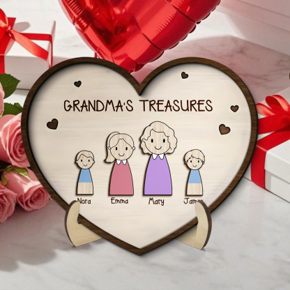 Custom Family Wooden Ornament – Personalized Heart Plaque for Mom, Grandma | Lorajewel