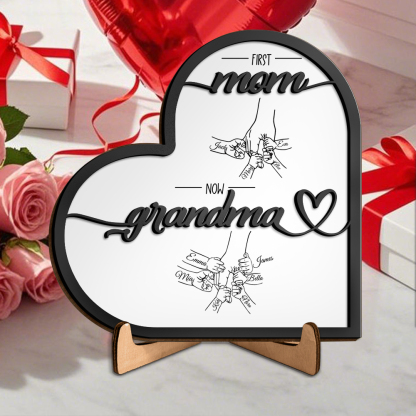 Personalized “First Mom, Now Grandma” Wooden Heart Sign – Custom Names Plaque for Mother’s Day | Lorajewel