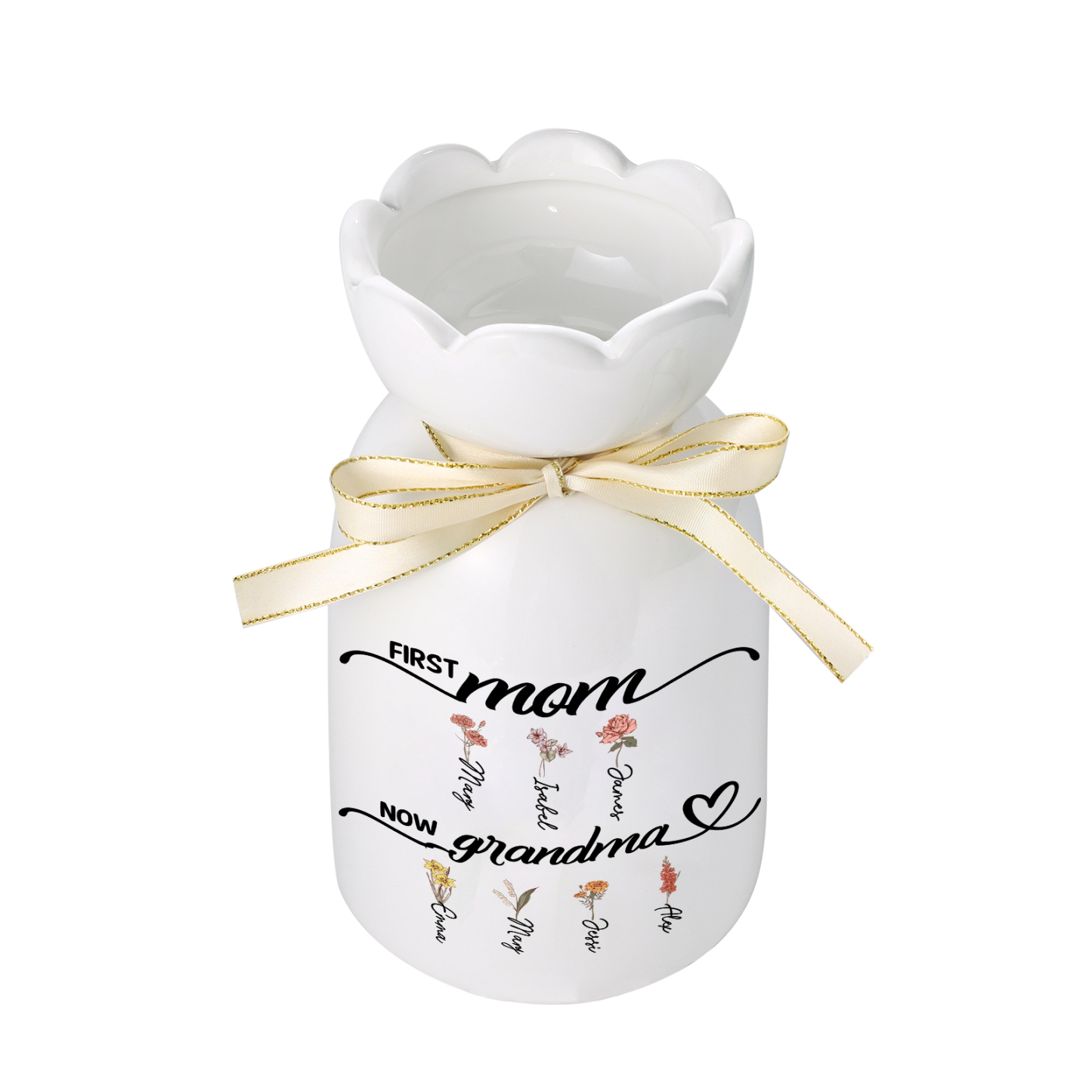 Personalised Ceramic Flower Vase – “First Mom, Now Grandma” Gift | Lorajewel