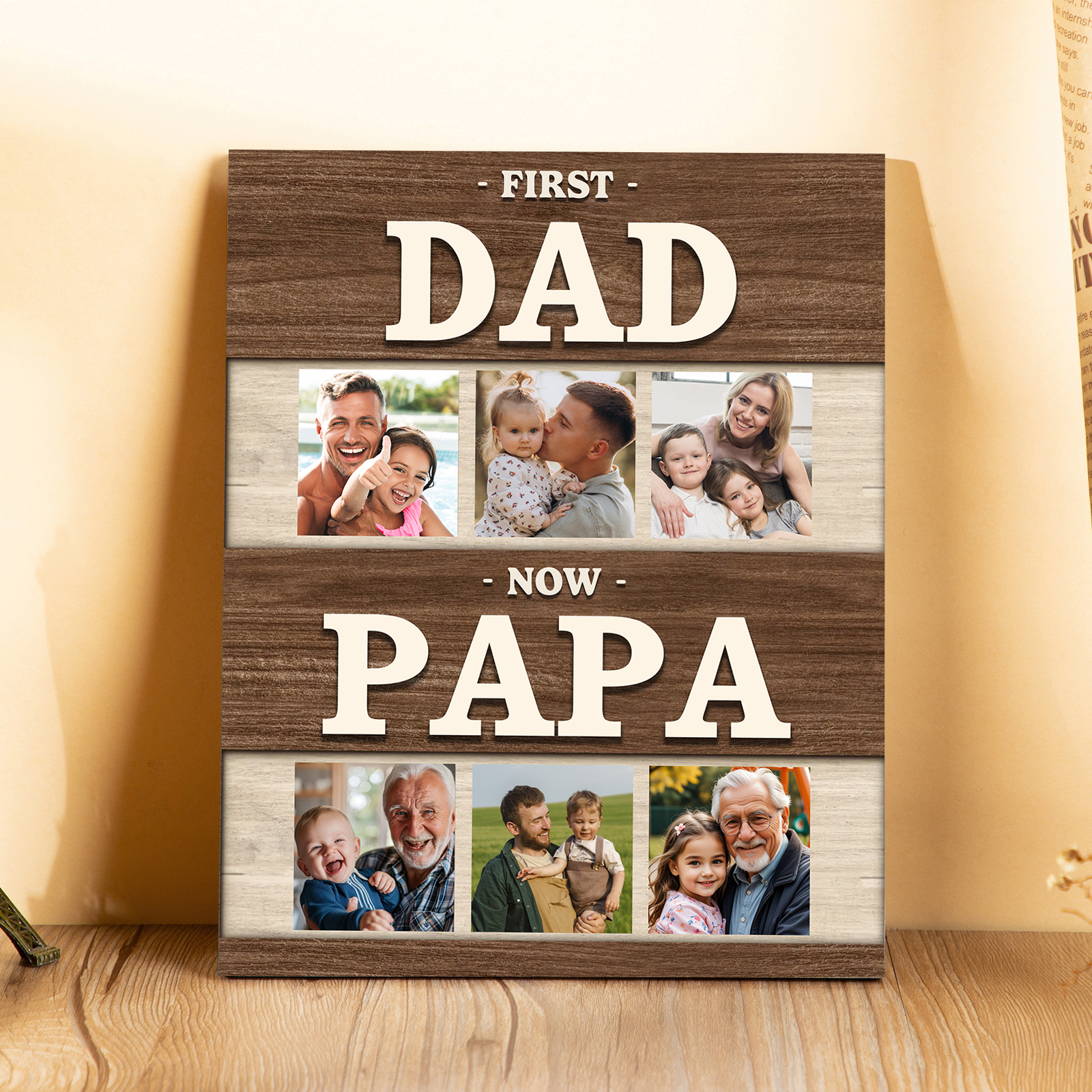 Personalized Photo Plaque – First Dad, Now Granddad Plaque with 6 Photos | Lorajewel