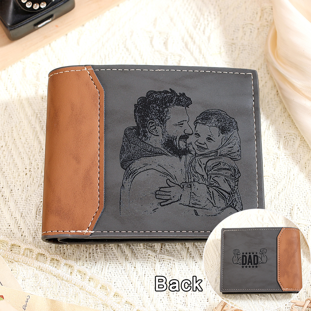 Personalized Photo Wallet for Dad – Custom Engraved Muscle Leather Wallet for Men | Lorajewel