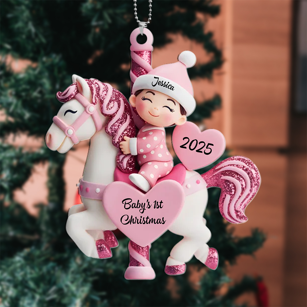 Personalized Glitter Carousel Baby Christmas Tree Ornament