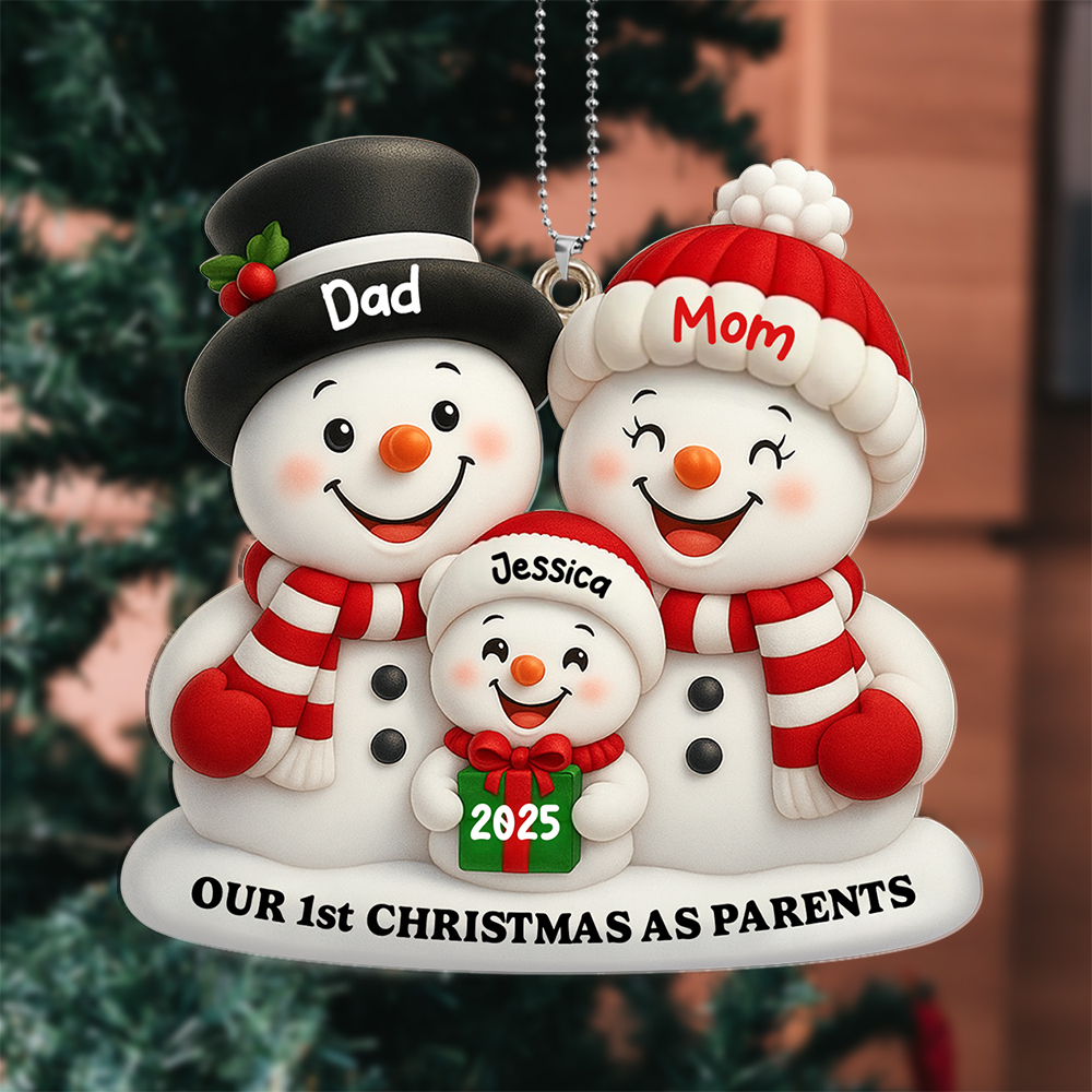 Personalised Snowman Family 1st Christmas Ornament