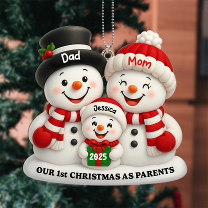 Personalised Snowman Family 1st Christmas Ornament