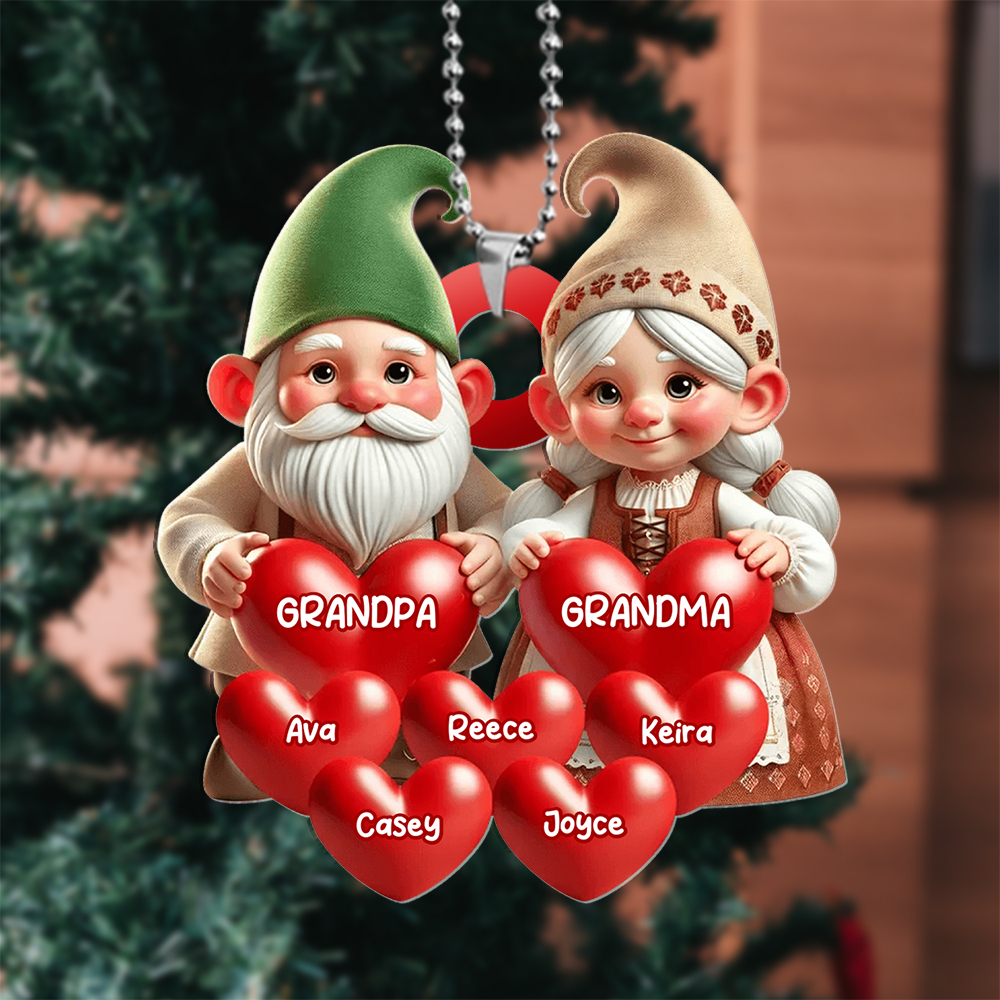 Custom Name Gnome Grandparents Heart Ornament