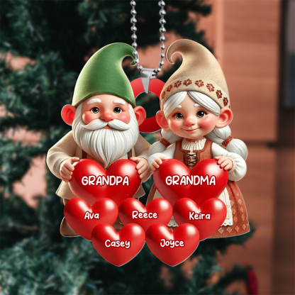 Custom Name Gnome Grandparents Heart Ornament