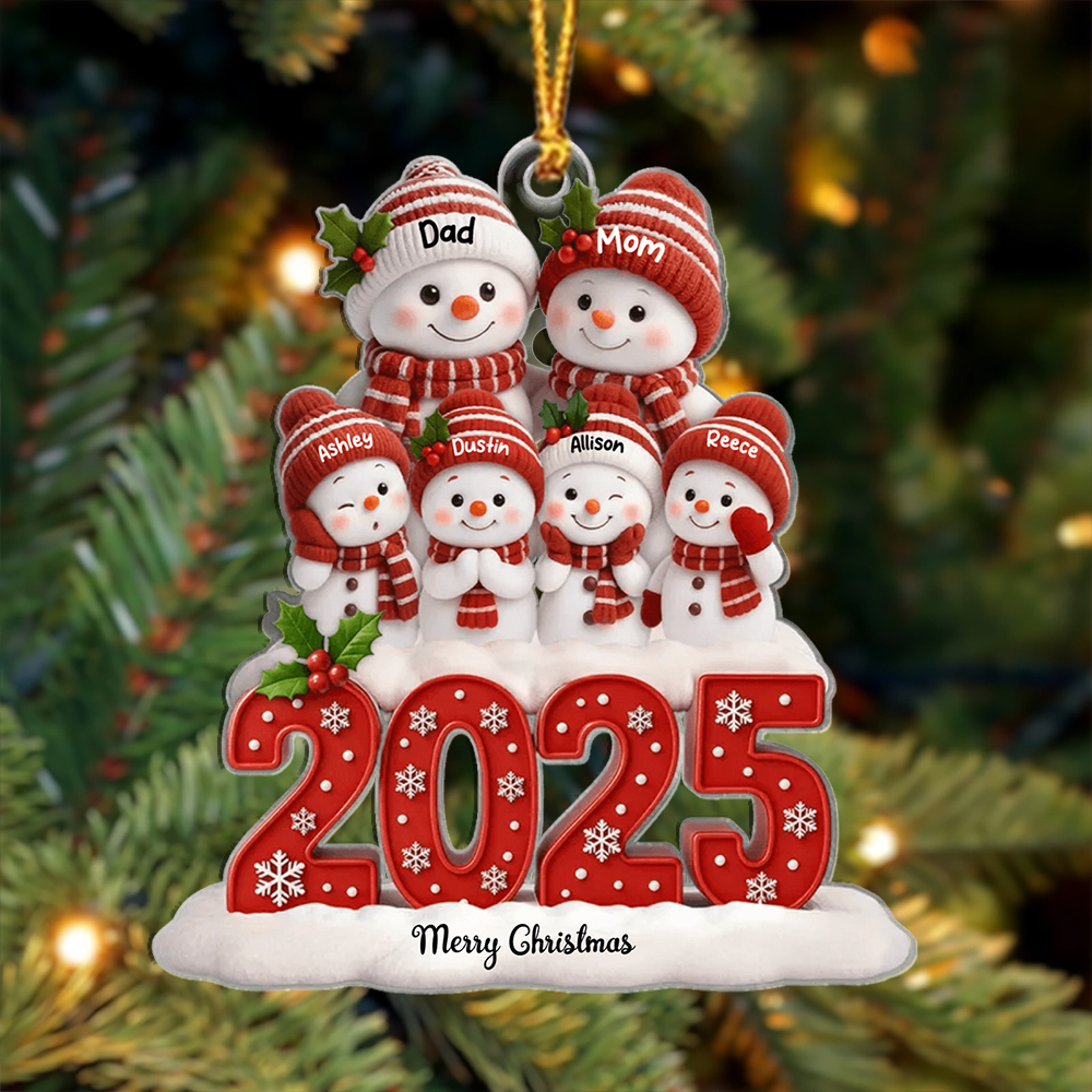Personalized Family Snowman Names Ornament 2025