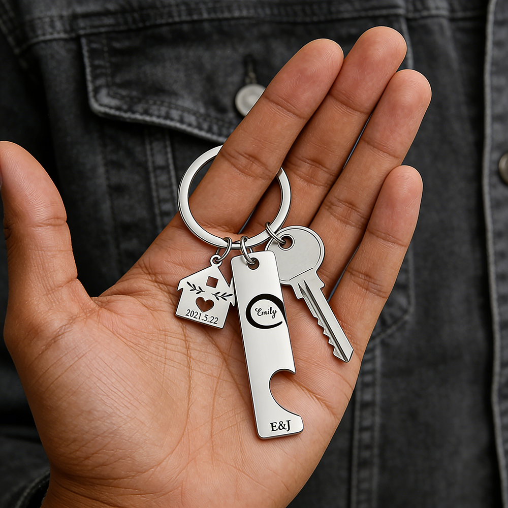 2 PCS Couple Keychain Set Custom 2 Names & Letters & Dates Keyring Infinity Keychain Romantic Personalized Gift for Him/Her