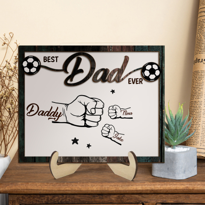 Personalized 'Best Dad Ever' Plaque – Fist Bump Design with Children's Names | Jessamade