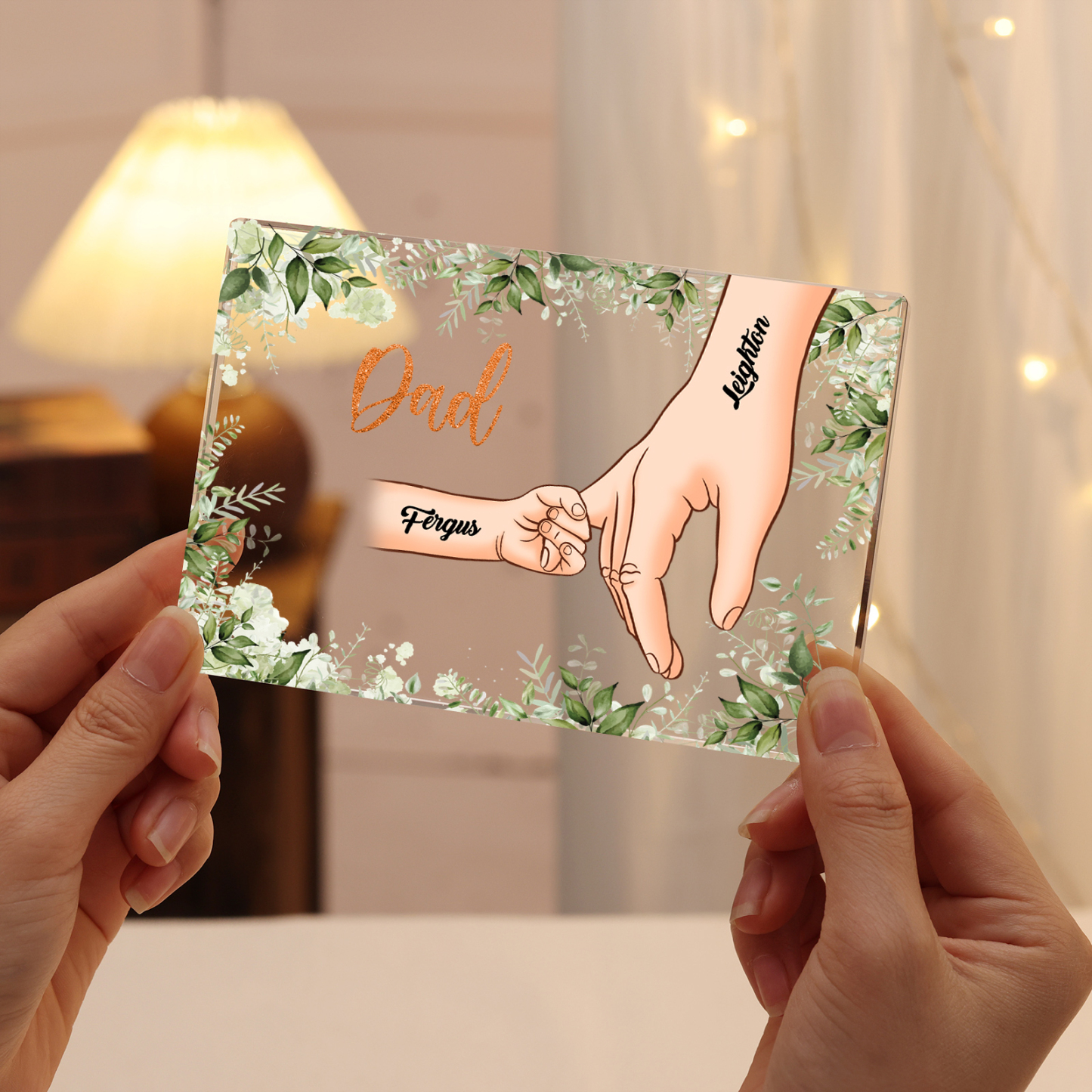 2 Names Personalised Acrylic Plaque for Dad - Custom Holding Hands Style | Lorajewel