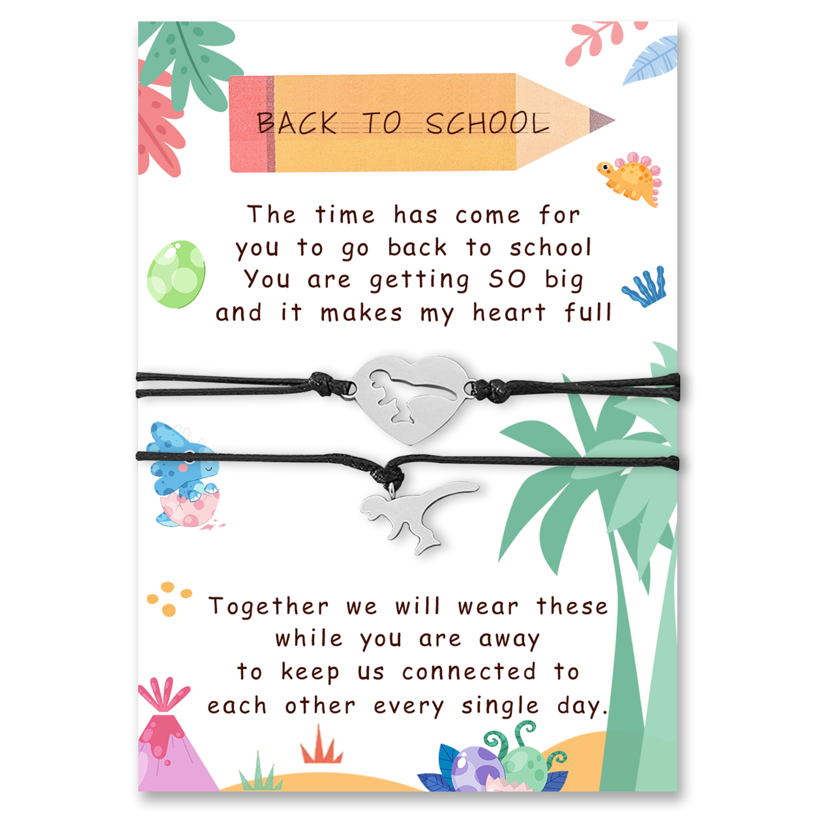 [Copy]2 Pcs Dinosaur Bracelet Set Back to School Gift with Gift Card Adjustable Bracelet Gift for Son/Daughter