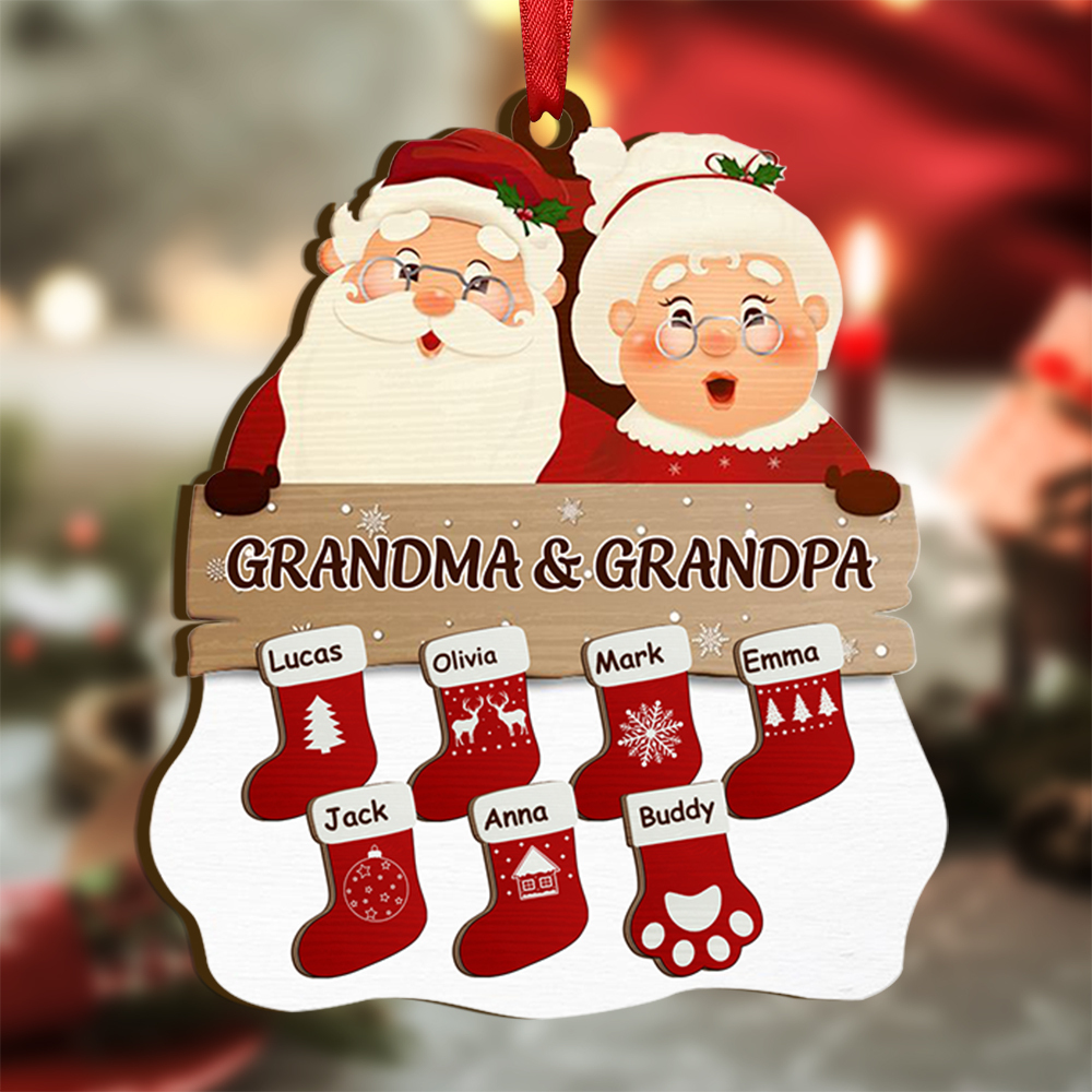 Personalized Family Ornament Custom 2-9 Names Wooden Christmas ORnament for Grandma Grandpa