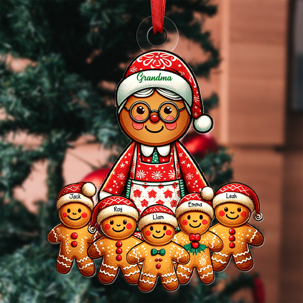 Personalized Gingerbread Ornament Custom 2-12 Names Wooden Christmas Ornament for Grandma