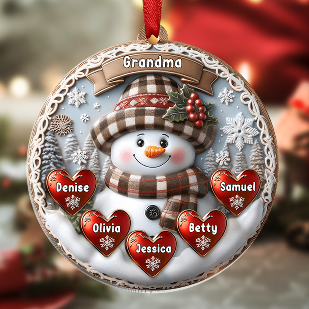 Personalised Snowman Hanging Ornament Custom 2-9 Names Acrylic Christmas Gift for Nan/Mum