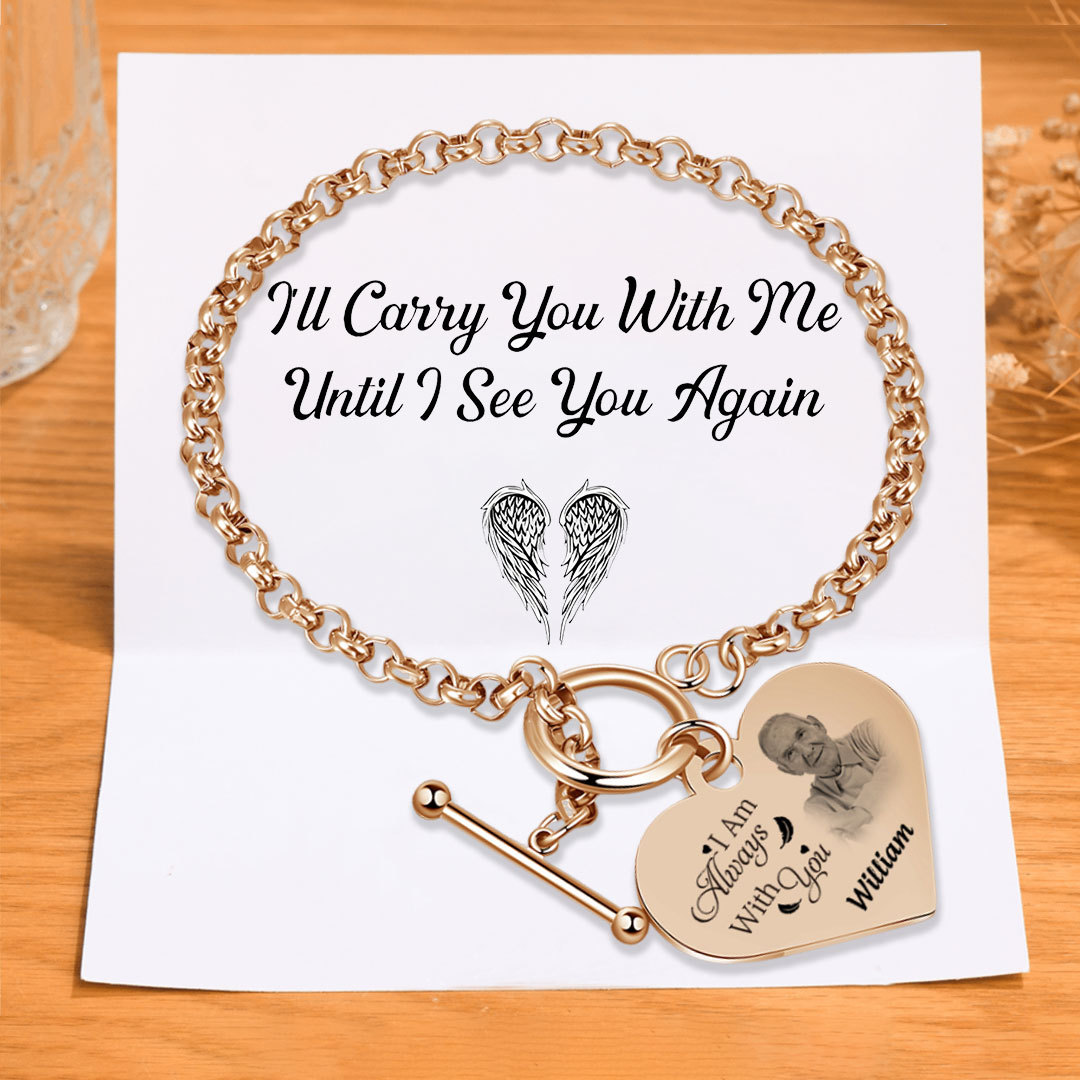 Personalized Memorial Bracelet with Custom Name and Photo I Am Always With You Gift Set for Family Members