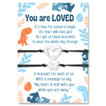 2 Pcs Butterfly Bracelet Set with Gift Card Adjustable Bracelets "You Are Loved"Back to School Gifts for Kids