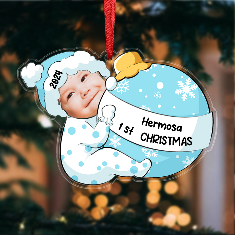 Personalized Baby’s 1st Christmas Hanging Ornament Custom Photo & Name & Year Acrylic Christmas Gift for Kids