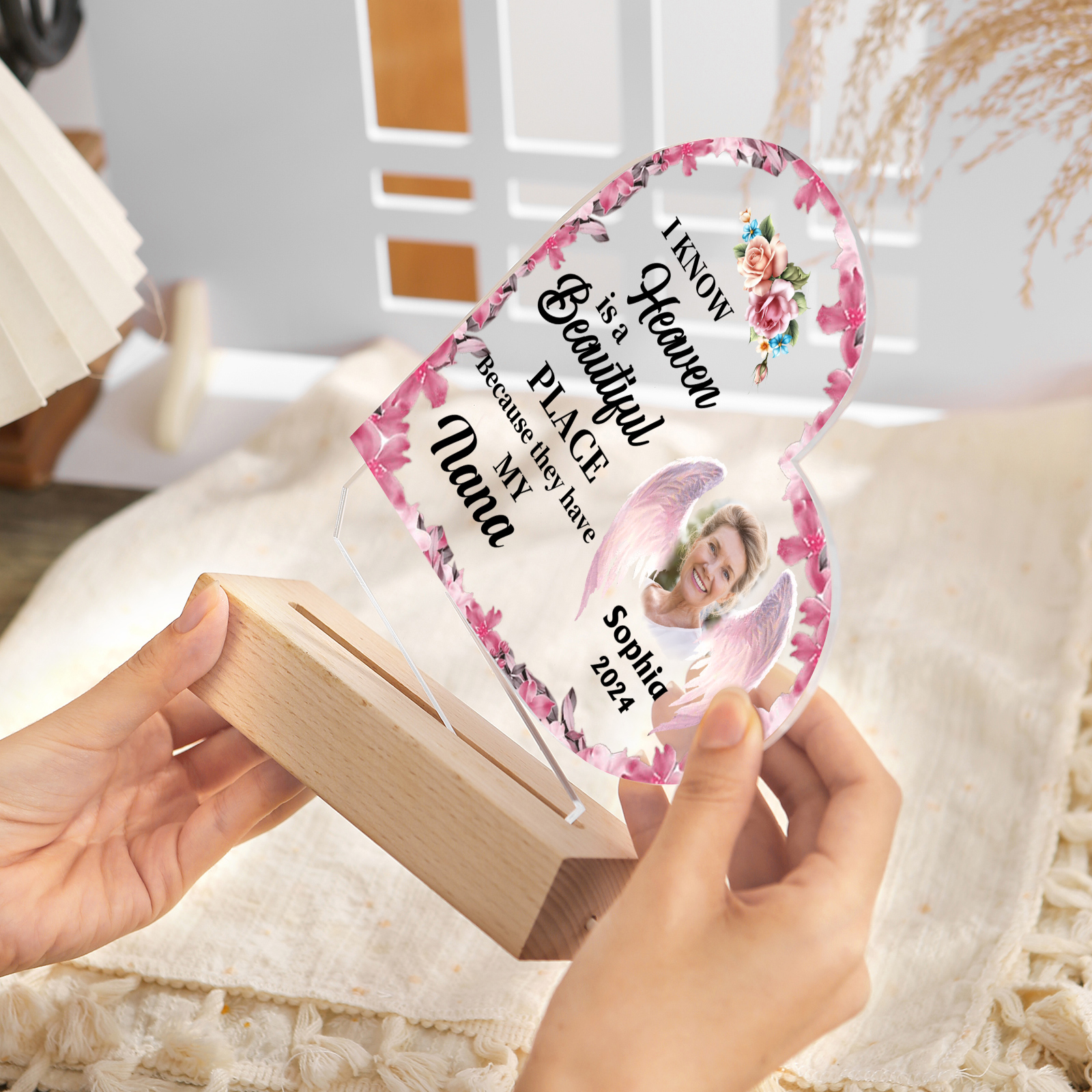 Personalized Heart Memorial LED Light Cherish Loved Ones with Custom Name Photo & Date