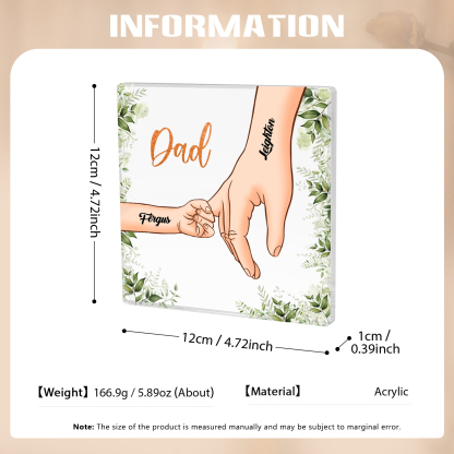 2 Names & 1 Text Personalized Acrylic Plaque for Dad - Custom Holding Hands Father's Day Gift | Lorajewel